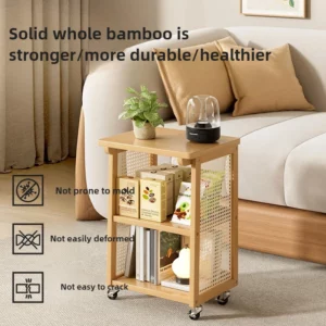 Simple Japanese Style Bamboo Sofa Table Living Room Removable Coffee Table Small Cart Bedroom Bedside Table Furniture - Image 5