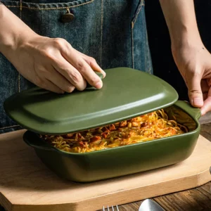 Japanese simple ceramic roasting pan with lid commercial roast rice bowl household oven special utensils two ear baking pan - Image 2