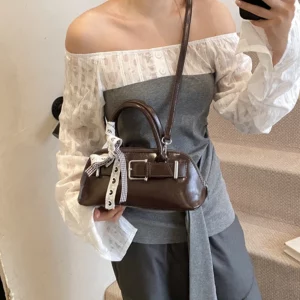 LEFTSIDE PU Leather Small Crossbody Bags Lady Belt Buckle Design Shoulder Bag for Women 2025 New Y2K Short Handle Retro Handbags - Image 2
