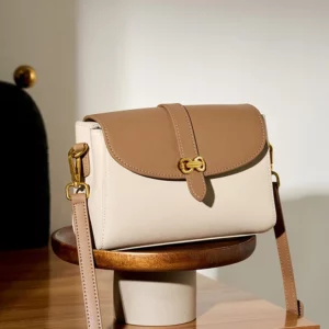 2024 New Messenger Bag High-end Small Bow Gold Buckle Design Small Square Bag Contrasting Color Shoulder Leather Women's Bag - Image 2