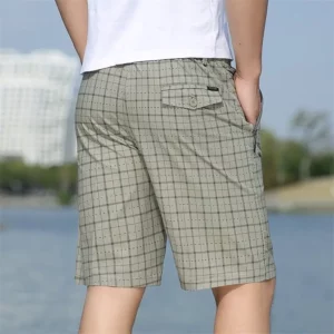 Stylish Plaid Printed Knee Pants Men's Clothing Basic Loose Beach Summer Zipper Pockets Summer Mid Waist Elastic Casual Shorts - Image 3