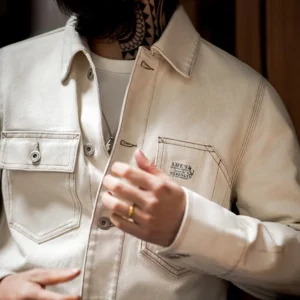 Maden Men's Vintage Classic Work Jacket Four Pockets and Five Buttons Male Spring and Autumn Beige Jacket Cotton Seed Husk Top - Image 2