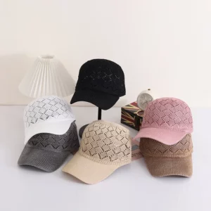 Summer Women's Hollow baseball cap Breathable Knit Hat Holiday Mesh Hat Adjustable Cap Sun Hat - Image 6