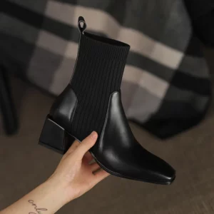 2023 Autumn Winter New Ankle Socks Shoes Women Fashion Large Size 43 Knitted Short Boots Women Slip on High Heels Botas De Mujer - Image 3