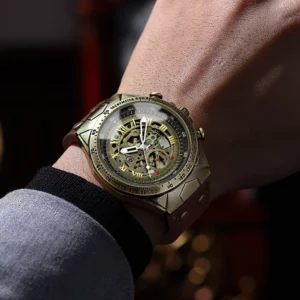UTHAI Retro Men Watch Business Waterproof Bronze Automatic Mechanical Machine Watch Leather Strap Male Fashion Clock Wristwatch - Image 2