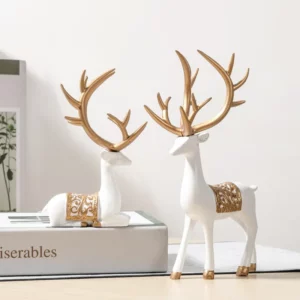 2pcs Elk Resin Statue Reindeer Sculpture Collectable Craft Deer Figurine Animal Figure for Party Desktop Housewarming Birthday - Image 2