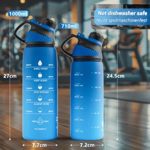 Fjbottle Plastic Water Bottle with Magnetic Lid, Leakproof Sports Water Bottle with Carry Strap BPA-FREE 1000ml - Image 4