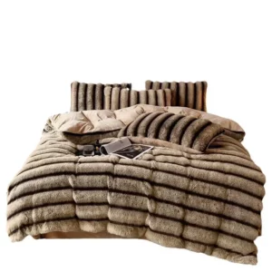 4kg Thickened Warm Rabbit Plush Four-piece Set Sheets, Duvet Covers, Pillowcases, Double-sided Suede Cover Set,Duvet Cover Set - Image 5