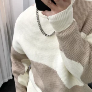 Man Clothes Round Collar Pullovers Knitted Sweaters for Men Crewneck Color Matching Black Cigaret Casual Korean Style Jumpers S - Image 5