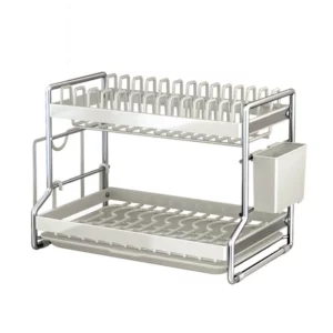 Kitchen Rust-Proof Dish Drying Rack Desktop Dishes Bowls Plate Cutlery Pot Lid Rack Organizer 2-Tier Compact Kitchen Dish Shelf - Image 3