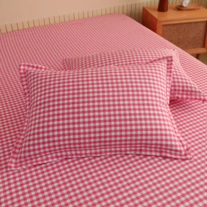 2025 New Simple Washed Cotton Yarn-dyed Bed Hat Printed Plaid Red Mattress Cover Skin-friendly Breathable Bedspread - Image 3