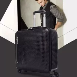 Genuine Leather Trolley Case 20 Inch Men's Business Boarding Suitcase Universal Wheel Luggage Bag 16 Inch Woven Pattern Leather - Image 3
