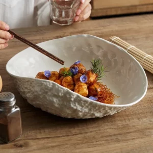 Creative White Plate Ceramic Tableware Restaurant Pasta Plate Household Dessert Stone Pattern Western Food Bowl - Image 2