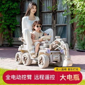 Children's Electric Excavator Two Riders Rechargeable Four-wheel Drive Vehicle Remote Control Engineering Vehicle - Image 4