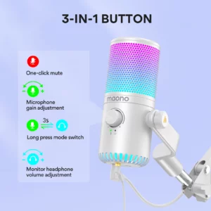 Maono DM30 RGB USB Microphone RGB Gaming Microphone Computer Mic USB Gaming Mic with Mic Gain and RGB Lighting for PC,Phone - Image 4