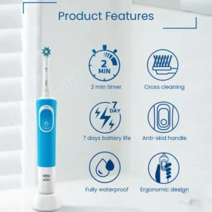 Oral B Vitality Cross Action Electric Toothbrush Rechargeable With 2 Minutes Timer Rotation Clean White Teeth Black/White Brush - Image 3