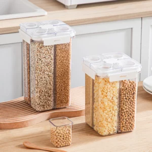 2023 New Cereal Grain Dispenser, 4-Compartment Airtight Food Storage Containers Nuts Jars Seal Box for kitchen Storage Organiza - Image 6