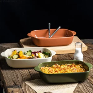 Japanese simple ceramic roasting pan with lid commercial roast rice bowl household oven special utensils two ear baking pan - Image 3
