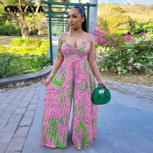 CM.YAYA Women Leopard Spaghetti Strap Loose Wide Leg Sleeveless Jumpsuit 2023 Summer Street Playsuit One Piece Suit Romper - Image 5