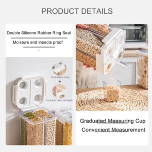 2023 New Cereal Grain Dispenser, 4-Compartment Airtight Food Storage Containers Nuts Jars Seal Box for kitchen Storage Organiza - Image 4