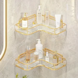 Gold Bathroom Shelfs Wall Mounted Triangular Storage Rack Acrylic Hand Washing and Washing Table Bathroom Toilet Corner Folding - Image 2