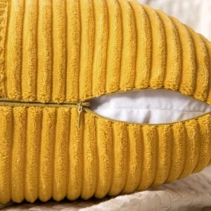 Mustard Yellow Corduroy Pillow Cover Boho Spliced Throw Pillow Cover Soft Couch Pillowcase Cross Patchwork Textured Cushion Case - Image 3