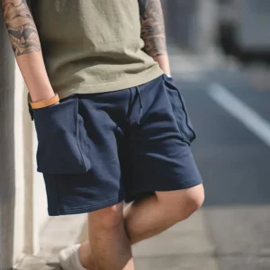 Maden Navy Blue P44 Cargo Joggers Shorts Men Loose Cotton Large Pocket Work Tactical Short Pants Amekaji Casual Knitted Shorts - Image 5