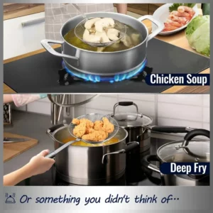 1 Stainless Steel Double Round Spoon, Reinforced and Thicker, Kitchen Restaurant Frying Fish Noodle Fishing Slag Isolation - Image 4
