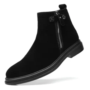 Genuine Leather Men Boots Korean Pointed Toe Ankle Boots British 2023 Winter Warm Suede Leather High Top Men Shoes Botas Hombre - Image 6