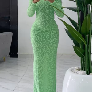 Wmstar Women Dress Autumn Elegant Fashion Solid Color Long Sleeve Pullover Round Neck Floor Length Slim Boydcon Party Dresses - Image 1
