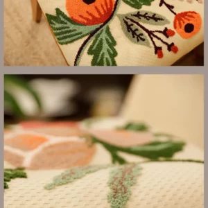 Embroidery Plant Floral Pattern American Countryside Style Floor Seat Cushions Breathable Beige Color Dining Chair Cover Cushion - Image 3