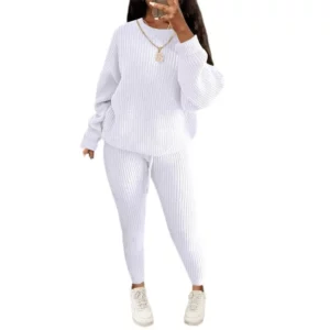 2024 Winter Two Piece Sets Women Clothing Autumn Fashion Casual Solid Round Neck Pullover Loose Pit Knitted Sweater Pants Suits - Image 4