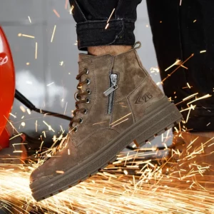 Latest 2024 Fashion Pig Skin Anti Scald Welding Shoes Indestructible Steel Toe Cap Nail Proof Men Safety Work Boots Sneakers - Image 5