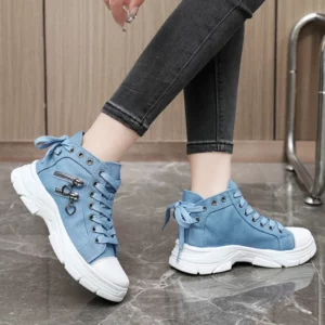 2024 New Women Sneakers High Top Female Denim Canvas Sneakers Woman Girls Students Canvas Shoes for Women Lace Up Platform Shoes - Image 3