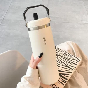 900ML Vacuum Insulated Water Bottle for Coffee/Tea ,Double Wall Stainless Steel Thermos Bottle with Straw/Handle Tumbler - Image 1