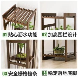 Chinese Antique Bamboo Flower Shelves Multi-layer Structure High Fence Rack Vintage Plant Stand for Classic Home Decor - Image 4