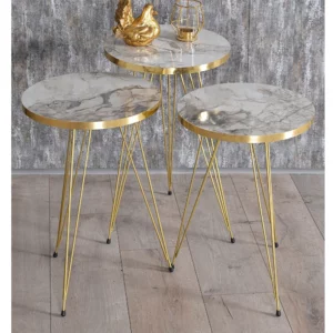 3 piece Luxury Design Gold marble pattern Coffee table Bedside table Sidetable journal Living room coffee table marble pattern - Image 2