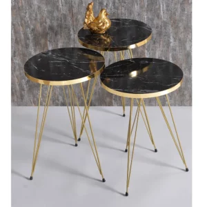 3 piece Luxury Design Gold marble pattern Coffee table Bedside table Sidetable journal Living room coffee table marble pattern - Image 1
