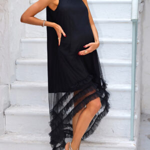 ItsRoya Solid Back O Neck Casual Maternity Dresses Cascading Ruffle Hem Pregnant Clothes Cut Out Loose Photography Props Dresses - Image 5