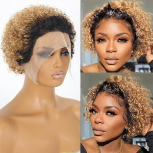 Pixie Cut Wigs Human Hair Ombre 1B/27 Short Curly Lace Front Wigs Brazilian Water Wave Bob Wig 13x1 Transparent Lace Wigs 180% - Image 7