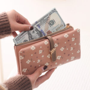 Women Long Wallet Cute Leaf Flower Pattern Design Girl Zipper Coin Purse Ladies ID Credit Card Holder PU Small Clutch Money Bag - Image 5