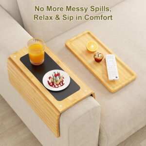 Couch Cup Holder Natural Anti-Slip Bamboo Sofa Armrest Tray Foldable Multifunctional Sofa Cup Holder For Cups Remote Control - Image 5