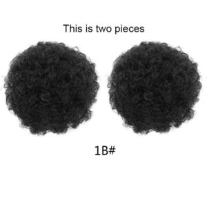 Kids Hair Puff Natural Black Synthetic Mini Afro Puff Drawstring Ponytail for Girls 2PC 4 Inch Kinky Curly Hair Updo Chignon - Image 4