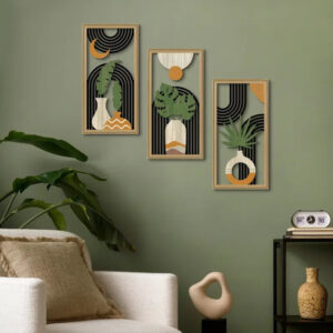 Wooden Texture Canvas Painting Posters Bohemian Flower Pot Plant Design Crafts Farmhouse Living Room Wall Art Picture Set Decor - Image 3