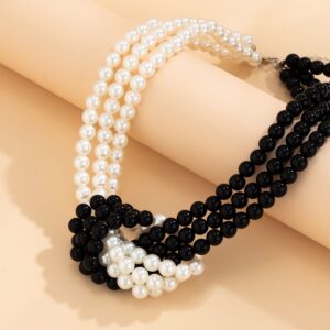 Fashion Black White Imitation Pearl Patchwork Chain Necklace For Women Female Vintage Sexy Multilevel Bead French Choker Jewelry - Image 5