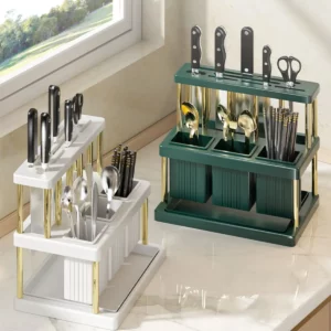 Cutter and Cutlery Drying Rack Space Saving Utensil Holder with Removable Water Catch Tray Kitchen Cutter Organizer and Drainer - Image 3
