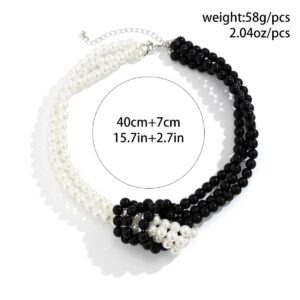 Fashion Black White Imitation Pearl Patchwork Chain Necklace For Women Female Vintage Sexy Multilevel Bead French Choker Jewelry - Image 3