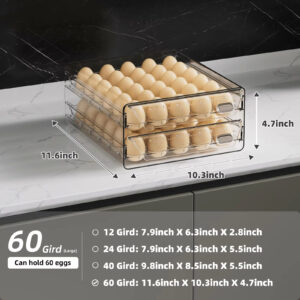 Clear 60 Egg Container for Refrigerator, Egg Holder for Fridge,Stackable Egg Storage Container, Egg Fresh Storage Box Tray - Image 5
