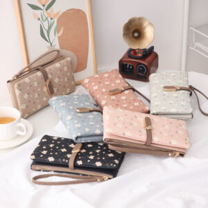 Women Long Wallet Cute Leaf Flower Pattern Design Girl Zipper Coin Purse Ladies ID Credit Card Holder PU Small Clutch Money Bag - Image 3