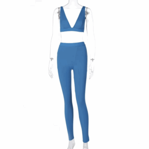Dulzura Ribbed Women 2 Pieces V Neck Bra Leggings Set Crop Top Matching Co Ords 2020 Autumn Winter Clothes Sporty Tracksuit Club - Image 4